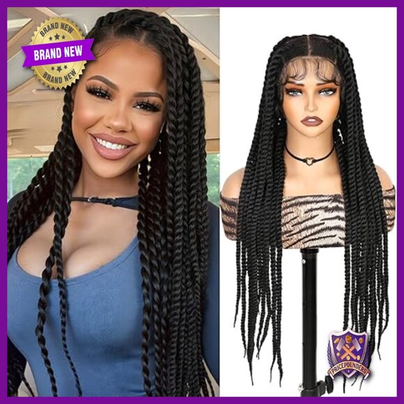 Long 360 Full Lace Twisted Synthetic Wig with 22 Handmade Knotless Braids main image 6